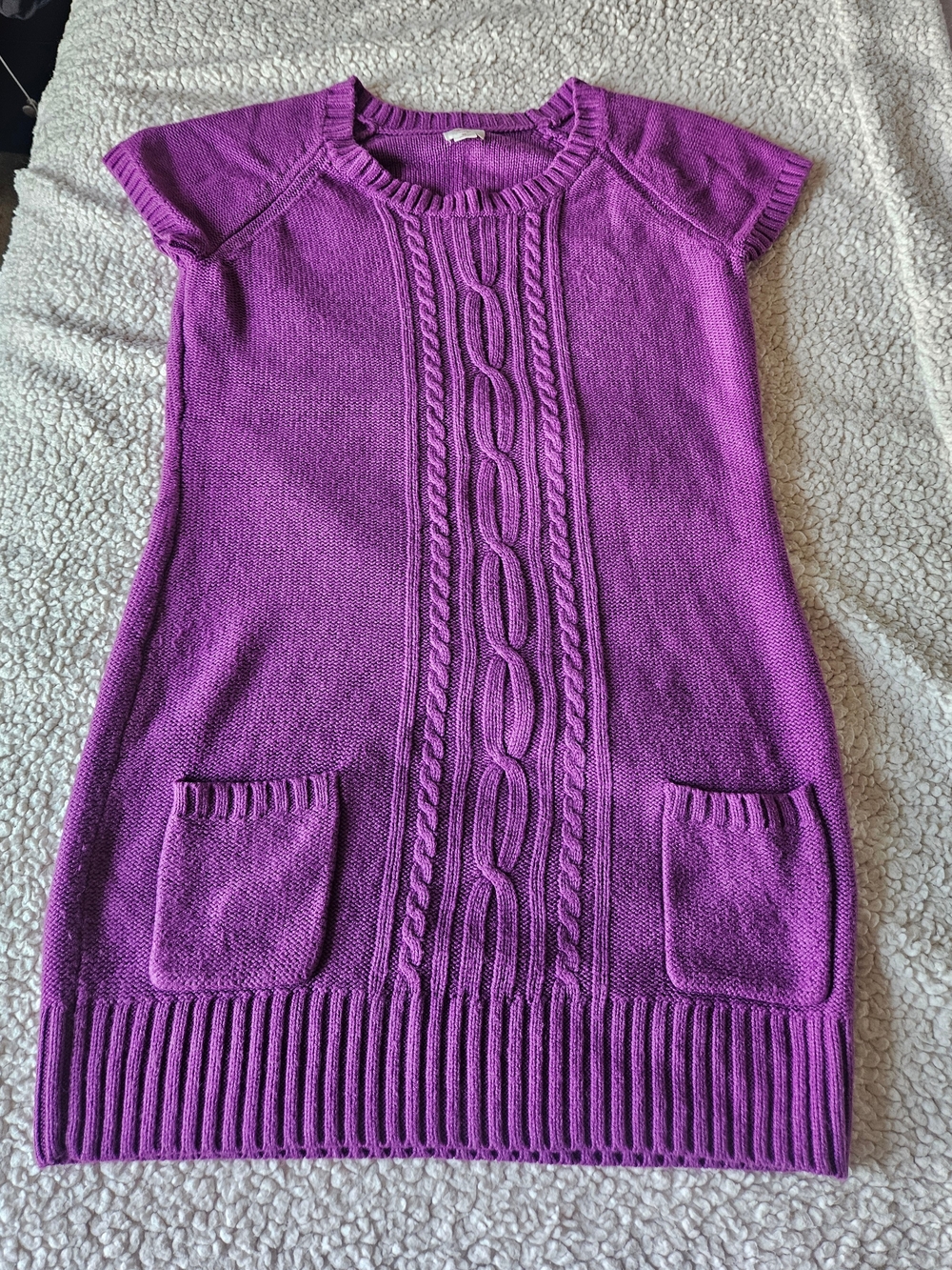 Mossimo Supply Co. Purple Cable-Knit Short Sleeve Sweater Dress